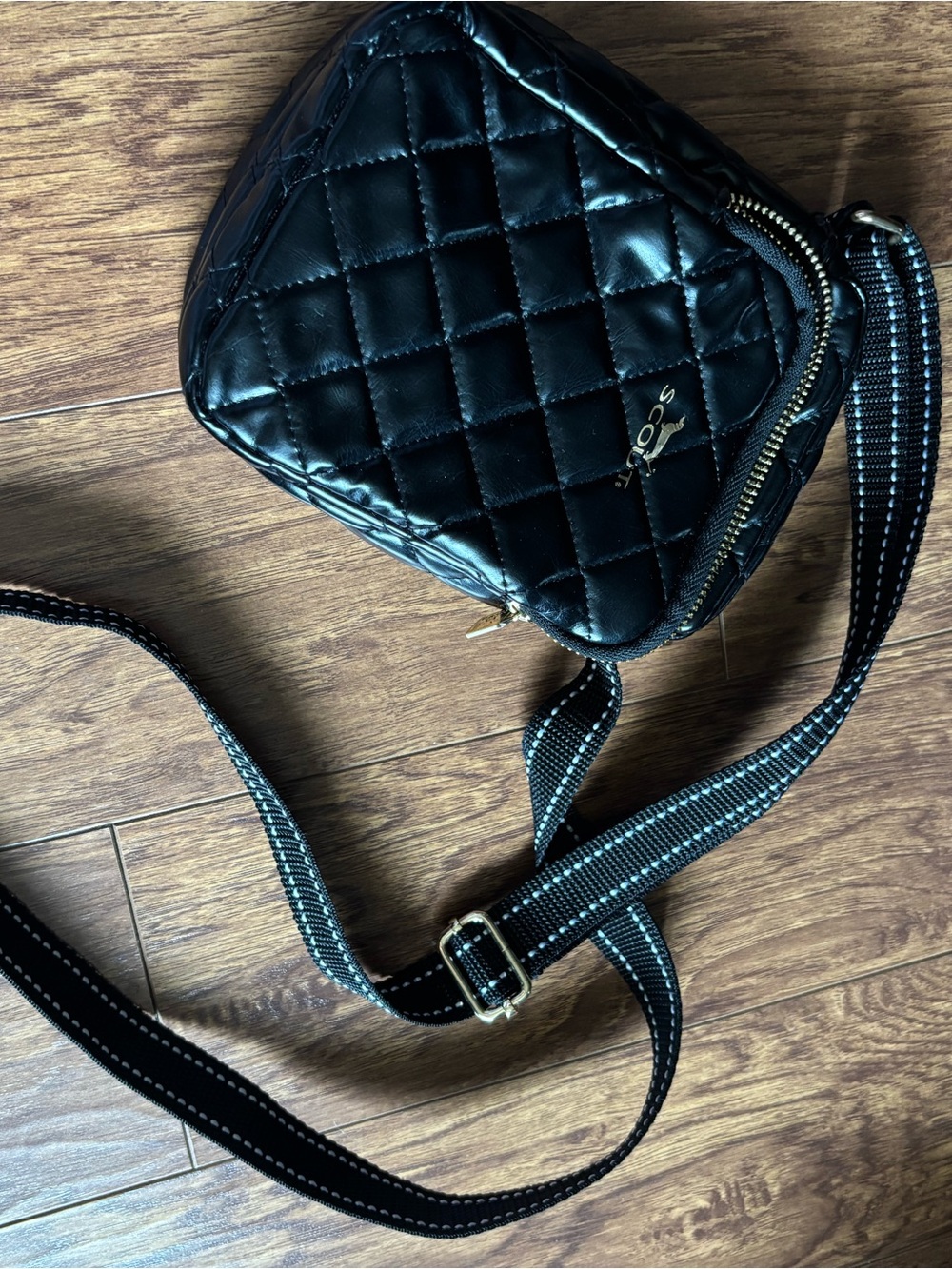 Scout Black Quilted Crossbody with Gold Logo